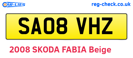SA08VHZ are the vehicle registration plates.