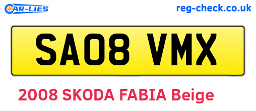 SA08VMX are the vehicle registration plates.