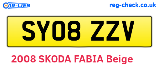 SY08ZZV are the vehicle registration plates.