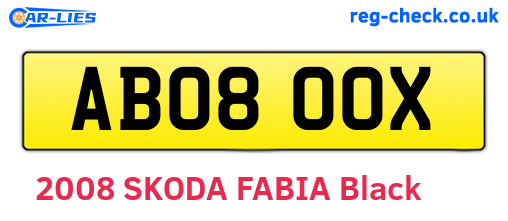 AB08OOX are the vehicle registration plates.