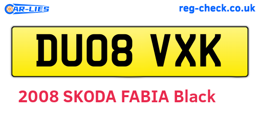 DU08VXK are the vehicle registration plates.