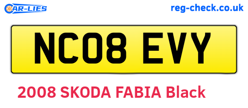 NC08EVY are the vehicle registration plates.