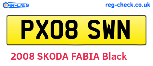 PX08SWN are the vehicle registration plates.