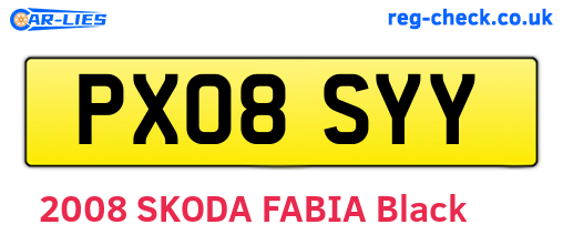 PX08SYY are the vehicle registration plates.