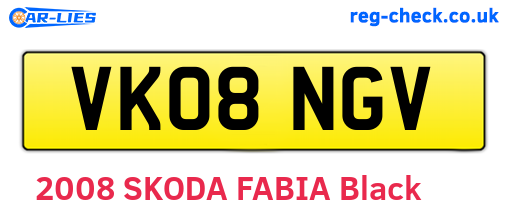 VK08NGV are the vehicle registration plates.