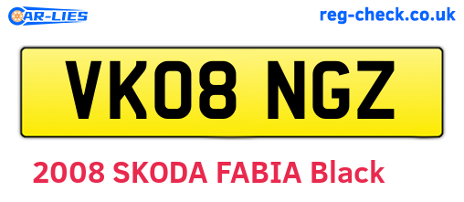 VK08NGZ are the vehicle registration plates.