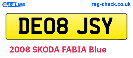 DE08JSY are the vehicle registration plates.