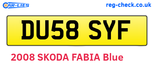 DU58SYF are the vehicle registration plates.