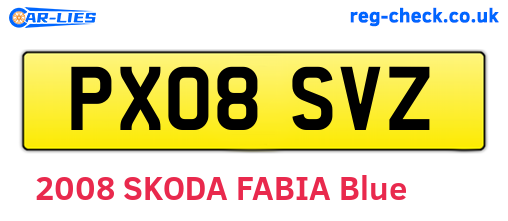 PX08SVZ are the vehicle registration plates.