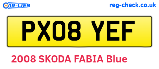 PX08YEF are the vehicle registration plates.