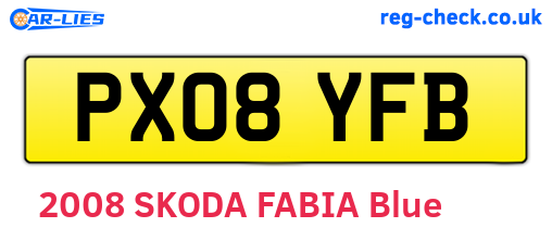 PX08YFB are the vehicle registration plates.
