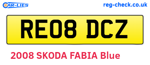 RE08DCZ are the vehicle registration plates.