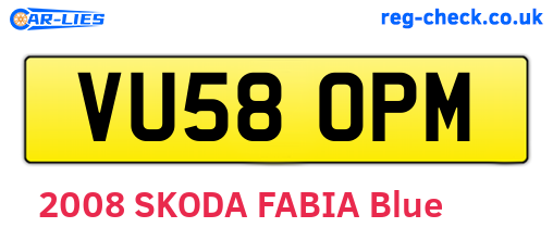 VU58OPM are the vehicle registration plates.