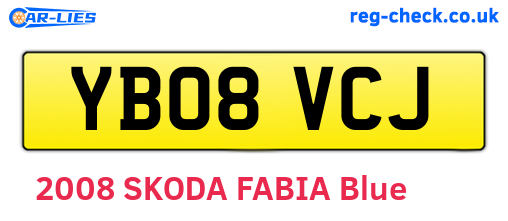 YB08VCJ are the vehicle registration plates.
