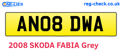 AN08DWA are the vehicle registration plates.