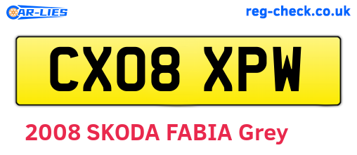 CX08XPW are the vehicle registration plates.
