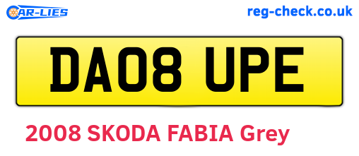 DA08UPE are the vehicle registration plates.