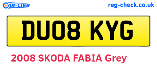 DU08KYG are the vehicle registration plates.