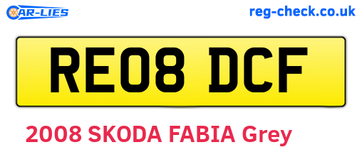 RE08DCF are the vehicle registration plates.