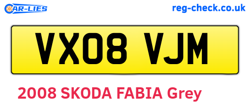 VX08VJM are the vehicle registration plates.