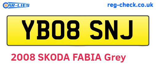 YB08SNJ are the vehicle registration plates.