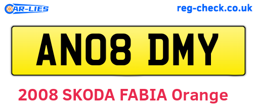 AN08DMY are the vehicle registration plates.
