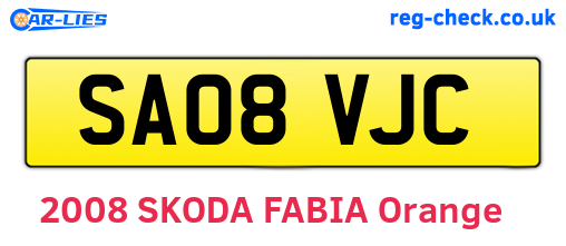 SA08VJC are the vehicle registration plates.