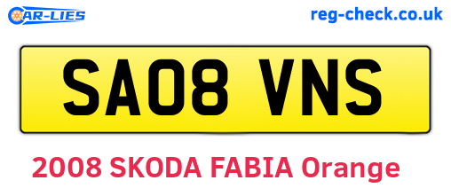 SA08VNS are the vehicle registration plates.