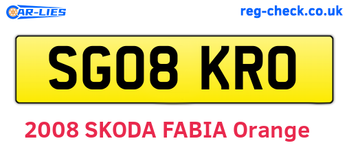 SG08KRO are the vehicle registration plates.