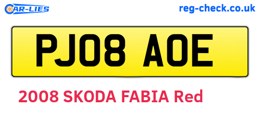 PJ08AOE are the vehicle registration plates.