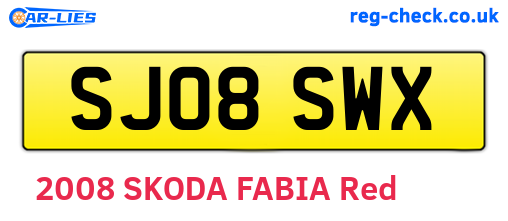 SJ08SWX are the vehicle registration plates.