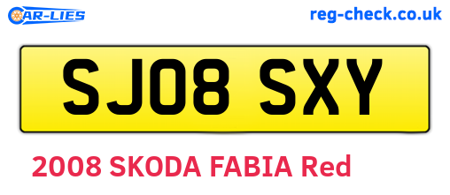 SJ08SXY are the vehicle registration plates.