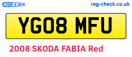 YG08MFU are the vehicle registration plates.