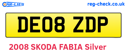 DE08ZDP are the vehicle registration plates.