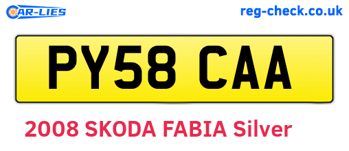 PY58CAA are the vehicle registration plates.