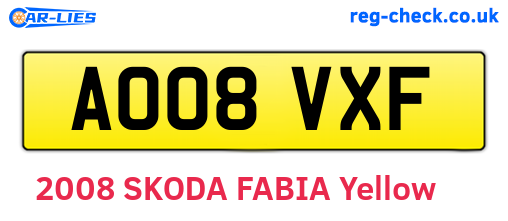 AO08VXF are the vehicle registration plates.