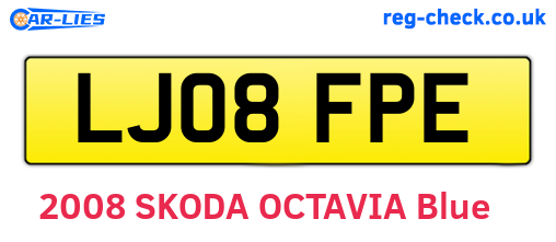 LJ08FPE are the vehicle registration plates.
