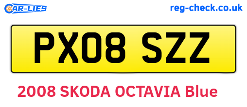PX08SZZ are the vehicle registration plates.