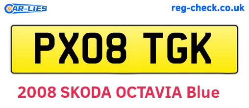 PX08TGK are the vehicle registration plates.
