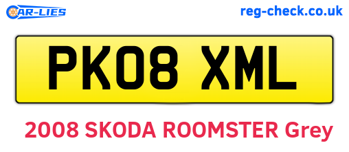 PK08XML are the vehicle registration plates.