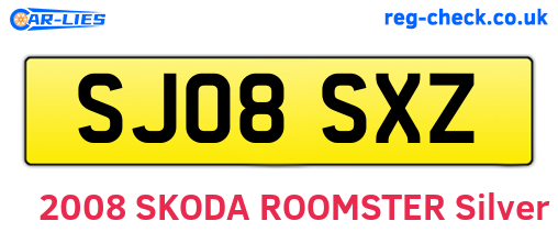 SJ08SXZ are the vehicle registration plates.