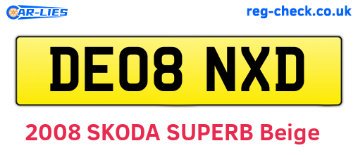 DE08NXD are the vehicle registration plates.
