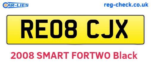 RE08CJX are the vehicle registration plates.