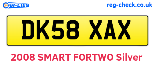 DK58XAX are the vehicle registration plates.