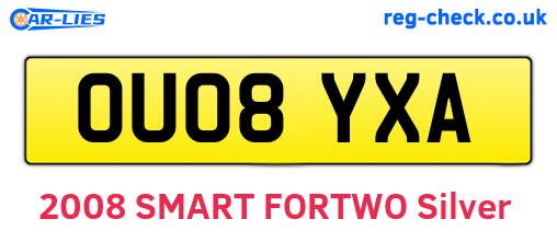 OU08YXA are the vehicle registration plates.