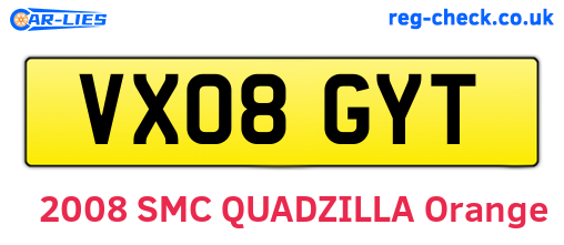 VX08GYT are the vehicle registration plates.