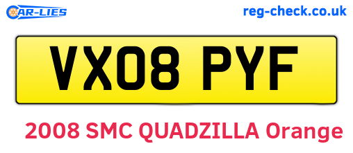 VX08PYF are the vehicle registration plates.
