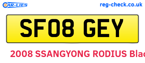 SF08GEY are the vehicle registration plates.