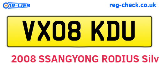 VX08KDU are the vehicle registration plates.