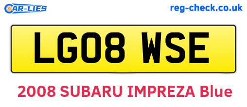 LG08WSE are the vehicle registration plates.